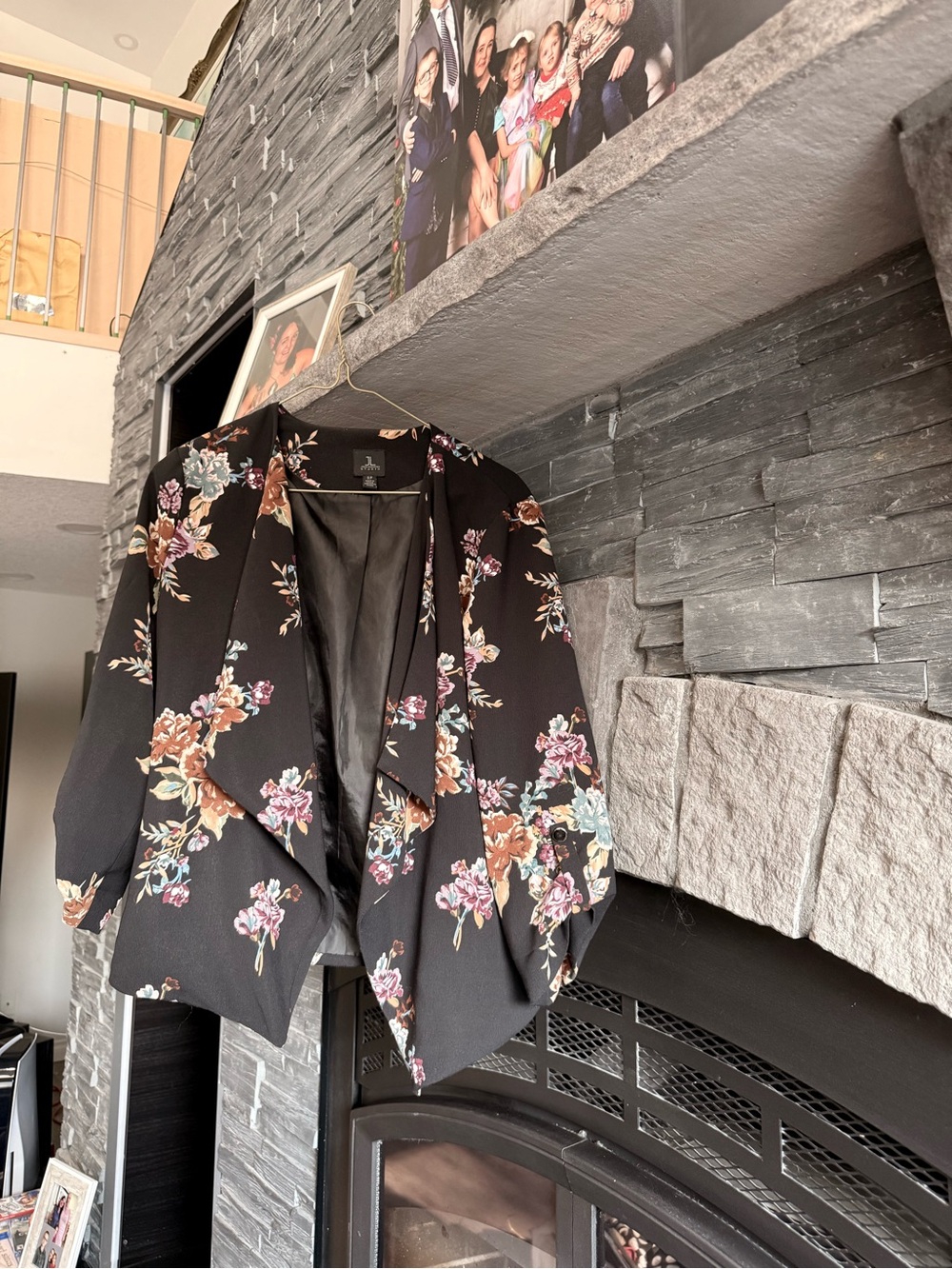 Jules & Leopold Floral Draped Open-Front Jacket - Black